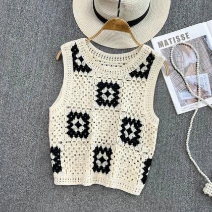 Boho Chic Handmade Crochet Knit Sleeveless Tank..
