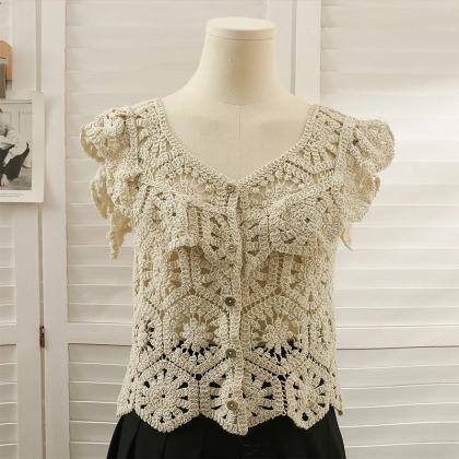 Vintage Crochet Lace Blouse Bohemian Style Top..