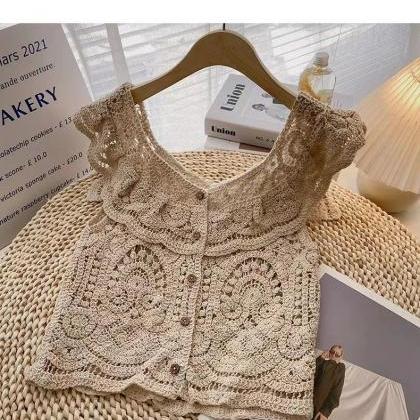 Boho Crochet Lace Sleeveless Button-up Vest Top