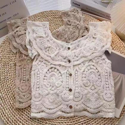 Boho Crochet Lace Sleeveless Button-up Vest Top