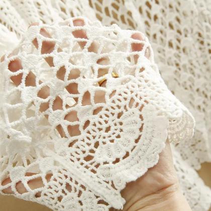Womens Casual Lace Crochet Blouse Long Sleeve..