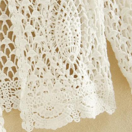 Womens Casual Lace Crochet Blouse Long Sleeve..