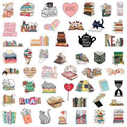 Assorted Book Lovers Reading Stickers Pack, 50 Pcs