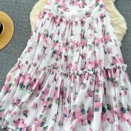 Summer Floral Print Ruffled Midi Dress With..
