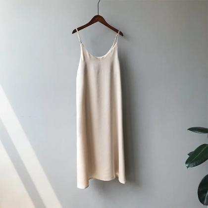 Sleeveless Solid Color Midi Slip Dress Set