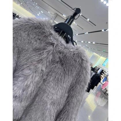 Luxurious Grey Faux Fur Womens Cropped Jacket