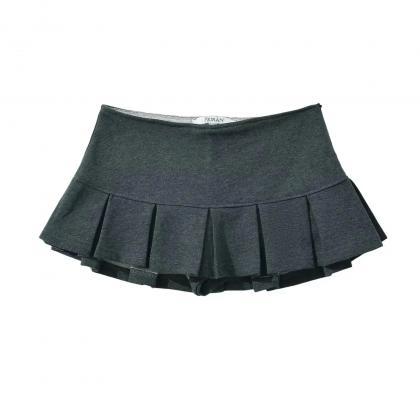 Girls Grey Cotton Pleated Skirt With Elastic..
