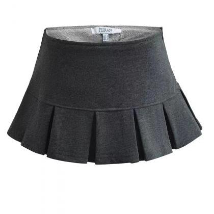 Girls Grey Cotton Pleated Skirt With Elastic..