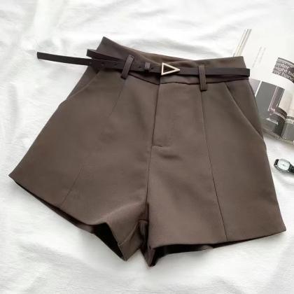 Womens High-waisted Belted Tailored Shorts In..