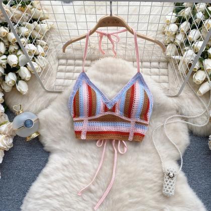 Bohemian Crochet Knit Halter Neck Bikini Top..