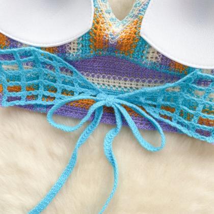 Bohemian Crochet Knit Halter Neck Bikini Top..