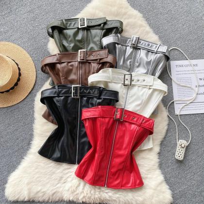 Womens Faux Leather Zip-up Corset Belt Assorted..