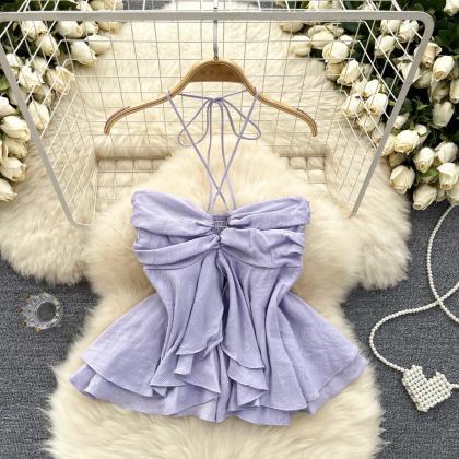 Womens Ruffled Bow Tie Back Summer Mini Dress