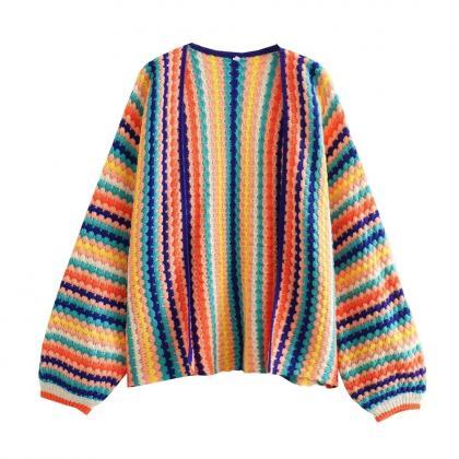 Colorful Striped Crew Neck Knit Sweater Unisex..