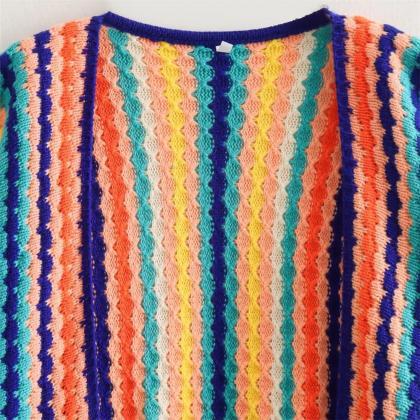 Colorful Striped Crew Neck Knit Sweater Unisex..