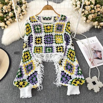 Bohemian Style Handmade Crochet Tassel Poncho..