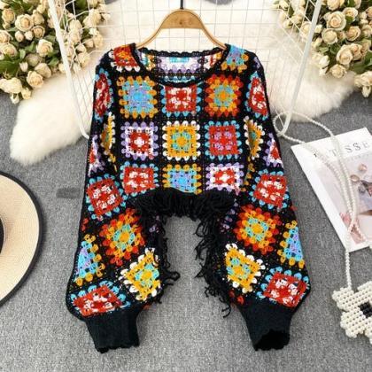 Bohemian Style Handmade Crochet Tassel Poncho..