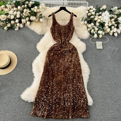 Elegant Sleeveless Sequin Evening Gown For Women