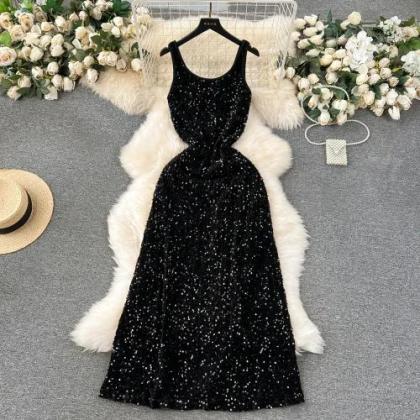 Elegant Sleeveless Sequin Evening Gown For Women