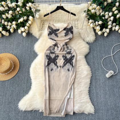 Elegant Floral Print Halter Neck Maxi Dress For..