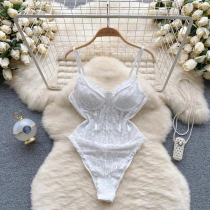 Elegant Lace Bodysuit With Matching Panties Set