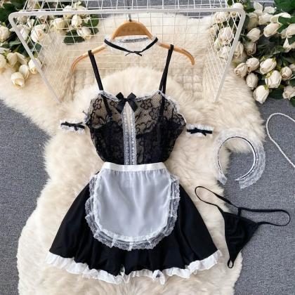 Womens Vintage Lace Apron Maid Costume With..