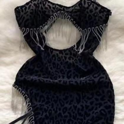 Leopard Print Cut-out Halterneck Swimwear Set With..
