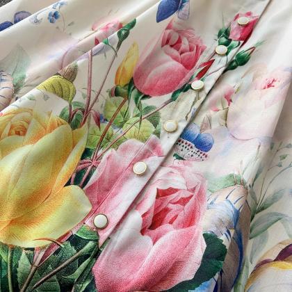 Elegant Floral Print Sleeveless Midi Belted Summer..