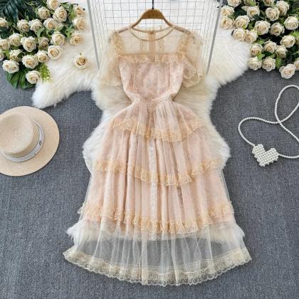 Vintage-inspired Lace Tulle Midi Dress With..
