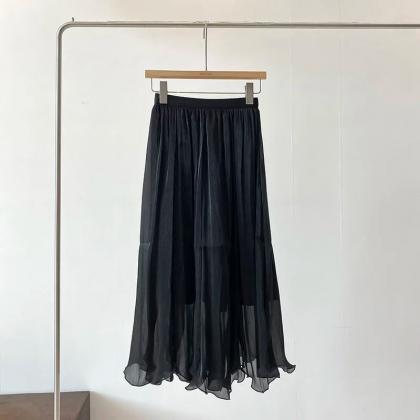 Womens Chiffon Maxi Skirt Elastic Waist Solid..