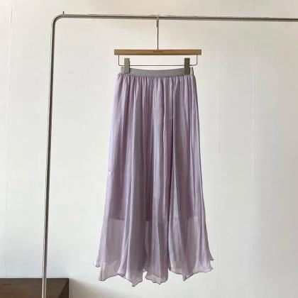 Womens Chiffon Maxi Skirt Elastic Waist Solid..
