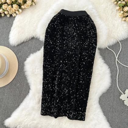 Womens Sparkly Sequin Party Pencil Skirts Elastic..