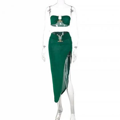 Elegant Green Velvet Long Sleeve Evening Gown