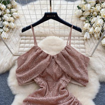 Elegant Glitter Ruched Mini Dress With Puff..