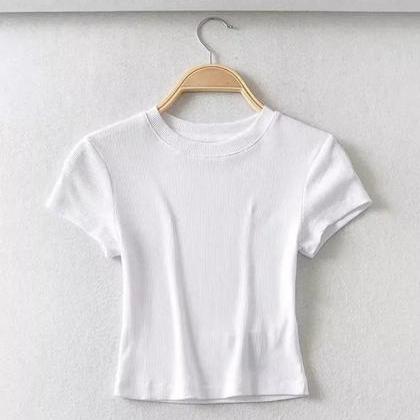 Womens Basic Solid Color Short Sleeve T-shirts