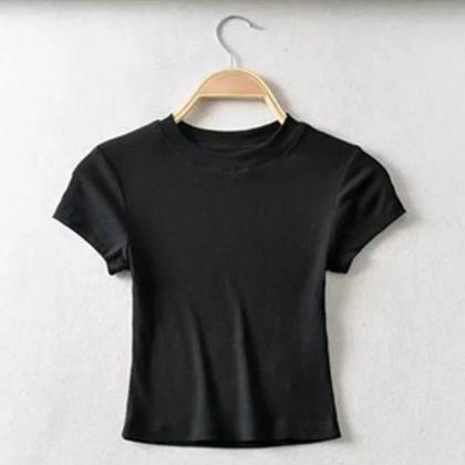 Womens Basic Solid Color Short Sleeve T-shirts