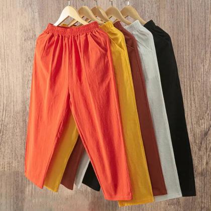 Unisex Casual Elastic Waist Solid Color Pants