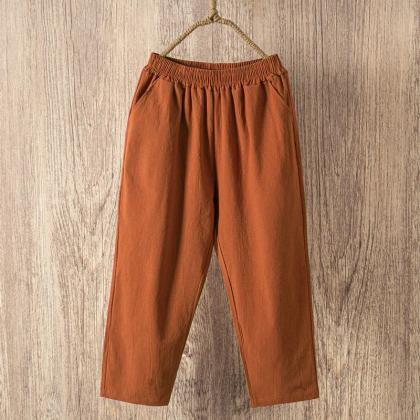 Unisex Casual Elastic Waist Solid Color Pants