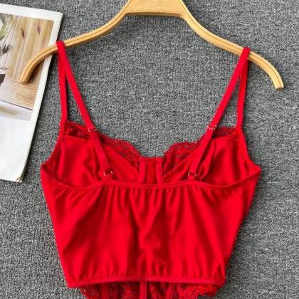 Womens Lace Trim Bodysuit Lingerie In Red And..