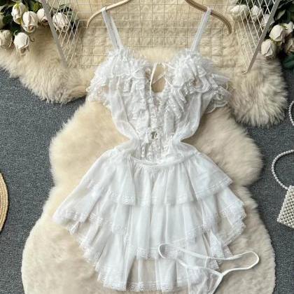 Womens Ruffled Lace White Summer Romper Playsuit