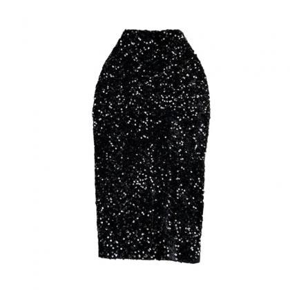 Womens High-waisted Sequined Pencil Skirt For..
