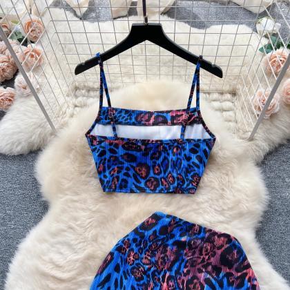 Womens Blue Leopard Print Summer Dress With..