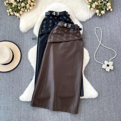 Womens Faux Leather High-waist Pencil Skirt With..