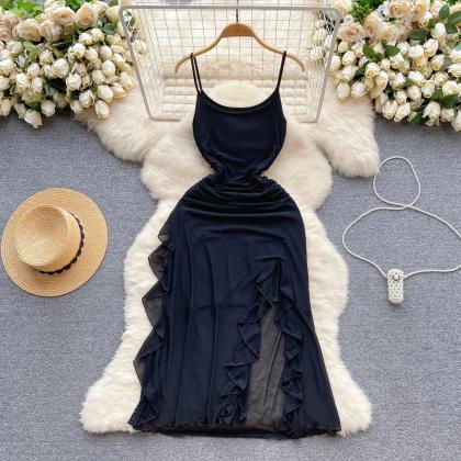 Elegant Navy Blue Ruched Cocktail Dress With..