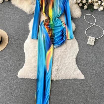 Womens Long Sleeve Abstract Print Jumpsuit With..
