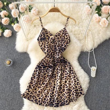 Womens Leopard Print Summer Dress With Bow Accent