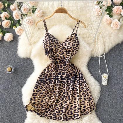 Womens Leopard Print Summer Dress With Bow Accent