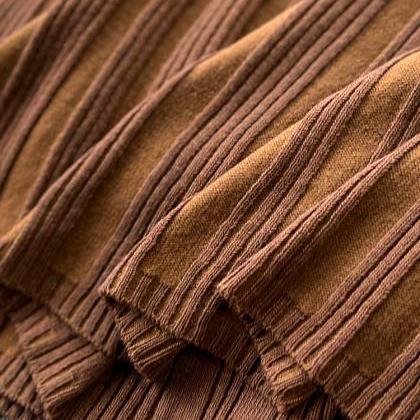 Elegant Chocolate Brown Ribbed Fabric Midi Dress