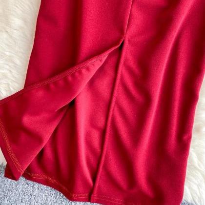 Elegant Red Velvet Maxi Dress With Ribbon Tie-