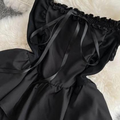 Elegant Sleeveless Ruffled Black Mini Dress For..